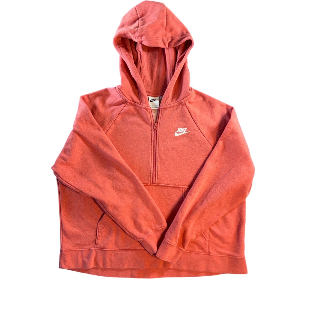 Nike‎ Sportswear Essential Women Quarter-Zip Fleece Hoodie Coral Pink Medium